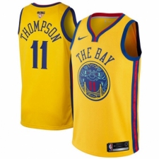 Men's Nike Golden State Warriors #11 Klay Thompson Authentic Gold 2018 NBA Finals Bound NBA Jersey - City Edition