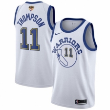 Men's Nike Golden State Warriors #11 Klay Thompson Authentic White Hardwood Classics 2018 NBA Finals Bound NBA Jersey