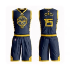 Men's Golden State Warriors #15 Damian Jones Swingman Navy Blue Basketball Suit 2019 Basketball Finals Bound Jersey - City Edition
