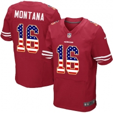Men's Nike San Francisco 49ers #16 Joe Montana Elite Red Home USA Flag Fashion NFL Jersey