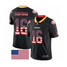 Men's San Francisco 49ers #16 Joe Montana Limited Black Rush USA Flag Football Jersey
