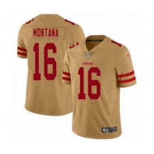 Men's San Francisco 49ers #16 Joe Montana Limited Gold Inverted Legend Football Jersey