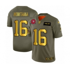 Men's San Francisco 49ers #16 Joe Montana Limited Olive Gold 2019 Salute to Service Football Jersey