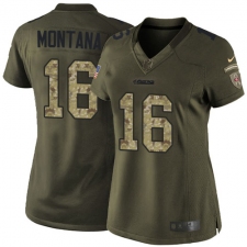 Women's Nike San Francisco 49ers #16 Joe Montana Elite Green Salute to Service NFL Jersey