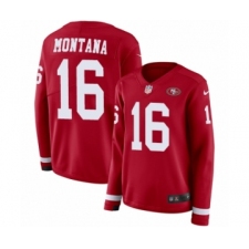Women's Nike San Francisco 49ers #16 Joe Montana Limited Red Therma Long Sleeve NFL Jersey