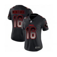 Women's San Francisco 49ers #16 Joe Montana Limited Black Smoke Fashion Football Jersey