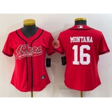 Women's San Francisco 49ers #16 Joe Montana Red With Patch Cool Base Stitched Baseball Jersey