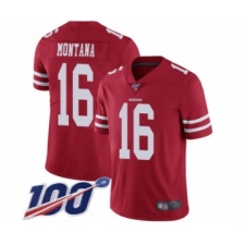 Youth San Francisco 49ers #16 Joe Montana Red Team Color Vapor Untouchable Limited Player 100th Season Football Jersey