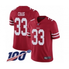 Men's San Francisco 49ers #33 Roger Craig Red Team Color Vapor Untouchable Limited Player 100th Season Football Jersey