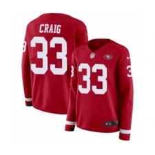 Women's Nike San Francisco 49ers #33 Roger Craig Limited Red Therma Long Sleeve NFL Jersey