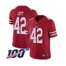 Men's San Francisco 49ers #42 Ronnie Lott Red Team Color Vapor Untouchable Limited Player 100th Season Football Jersey