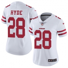 Women's Nike San Francisco 49ers #28 Carlos Hyde Elite White NFL Jersey