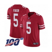 Men's San Francisco 49ers #5 Bradley Pinion Red Team Color Vapor Untouchable Limited Player 100th Season Football Jersey