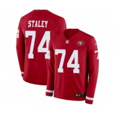 Men's Nike San Francisco 49ers #74 Joe Staley Limited Red Therma Long Sleeve NFL Jersey