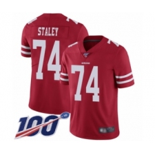 Men's San Francisco 49ers #74 Joe Staley Red Team Color Vapor Untouchable Limited Player 100th Season Football Jersey