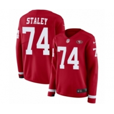 Women's Nike San Francisco 49ers #74 Joe Staley Limited Red Therma Long Sleeve NFL Jersey
