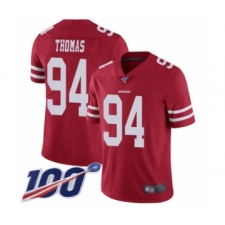 Men's San Francisco 49ers #94 Solomon Thomas Red Team Color Vapor Untouchable Limited Player 100th Season Football Jersey