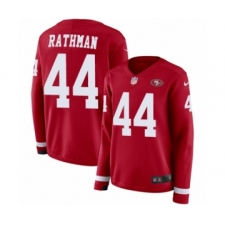 Women's Nike San Francisco 49ers #44 Tom Rathman Limited Red Therma Long Sleeve NFL Jersey