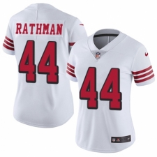 Women's Nike San Francisco 49ers #44 Tom Rathman Limited White Rush Vapor Untouchable NFL Jersey