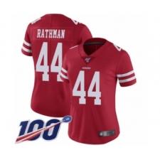 Women's San Francisco 49ers #44 Tom Rathman Red Team Color Vapor Untouchable Limited Player 100th Season Football Jersey