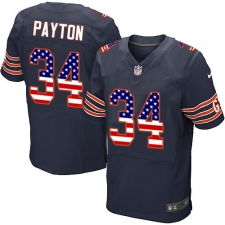 Men's Nike Chicago Bears #34 Walter Payton Elite Navy Blue Home USA Flag Fashion NFL Jersey