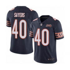 Men's Chicago Bears #40 Gale Sayers Navy Blue Team Color 100th Season Limited Football Jersey