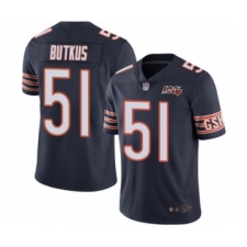 Men's Chicago Bears #51 Dick Butkus Navy Blue Team Color 100th Season Limited Football Jersey
