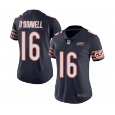 Women's Chicago Bears #16 Pat O'Donnell Navy Blue Team Color 100th Season Limited Football Jersey
