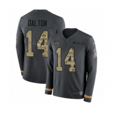 Men's Nike Cincinnati Bengals #14 Andy Dalton Limited Black Salute to Service Therma Long Sleeve NFL Jersey