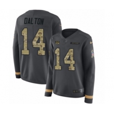 Women's Nike Cincinnati Bengals #14 Andy Dalton Limited Black Salute to Service Therma Long Sleeve NFL Jersey