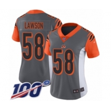 Women's Cincinnati Bengals #58 Carl Lawson Limited Silver Inverted Legend 100th Season Football Jersey