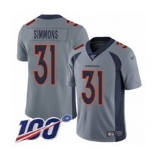 Men's Denver Broncos #31 Justin Simmons Limited Silver Inverted Legend 100th Season Football Jersey