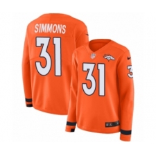 Women's Nike Denver Broncos #31 Justin Simmons Limited Orange Therma Long Sleeve NFL Jersey
