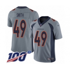 Men's Denver Broncos #49 Dennis Smith Limited Silver Inverted Legend 100th Season Football Jersey