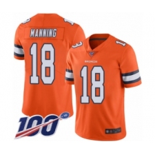 Men's Denver Broncos #18 Peyton Manning Limited Orange Rush Vapor Untouchable 100th Season Football Jersey
