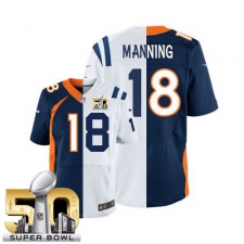 Men's Nike Denver Broncos #18 Peyton Manning Limited Orange/Royal Blue Split Fashion Super Bowl 50 Bound NFL Jersey