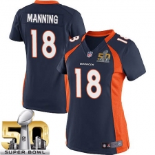 Women's Nike Denver Broncos #18 Peyton Manning Elite Navy Blue Alternate Super Bowl 50 Bound NFL Jersey