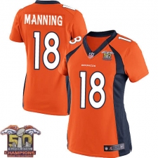 Women's Nike Denver Broncos #18 Peyton Manning Elite Orange Team Color Super Bowl 50 Champions NFL Jersey