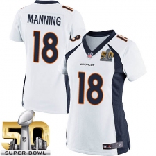 Women's Nike Denver Broncos #18 Peyton Manning Elite White Super Bowl 50 Bound NFL Jersey