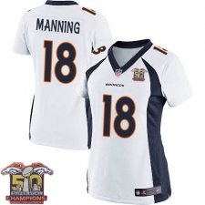 Women's Nike Denver Broncos #18 Peyton Manning Elite White Super Bowl 50 Champions NFL Jersey