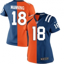 Women's Nike Denver Broncos #18 Peyton Manning Game Navy Blue/White Split Fashion NFL Jersey