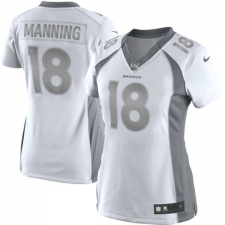 Women's Nike Denver Broncos #18 Peyton Manning Limited White Platinum NFL Jersey