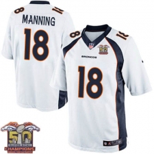 Youth Nike Denver Broncos #18 Peyton Manning Elite White Super Bowl 50 Champions NFL Jersey