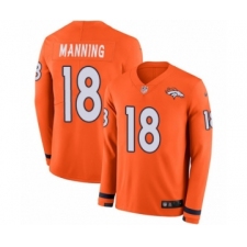Youth Nike Denver Broncos #18 Peyton Manning Limited Orange Therma Long Sleeve NFL Jersey