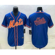 Men's New York Mets Big Logo Navy Blue Cool Base Stitched Baseball Jersey