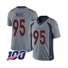 Men's Denver Broncos #95 Derek Wolfe Limited Silver Inverted Legend 100th Season Football Jersey