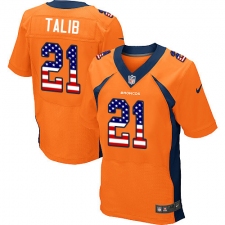 Men's Nike Denver Broncos #21 Aqib Talib Elite Orange Home USA Flag Fashion NFL Jersey