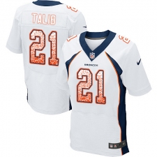 Men's Nike Denver Broncos #21 Aqib Talib Elite White Road Drift Fashion NFL Jersey
