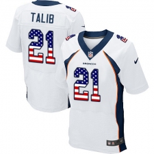 Men's Nike Denver Broncos #21 Aqib Talib Elite White Road USA Flag Fashion NFL Jersey