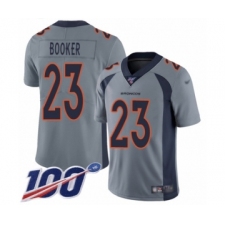 Men's Denver Broncos #23 Devontae Booker Limited Silver Inverted Legend 100th Season Football Jersey